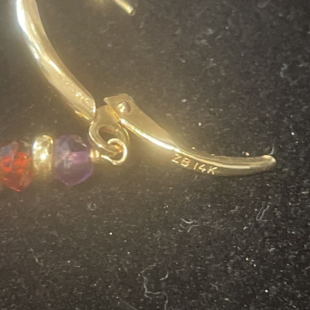 14k Gold  Amethyst & Garnet Pierced Earrings - Picture 4 of 7